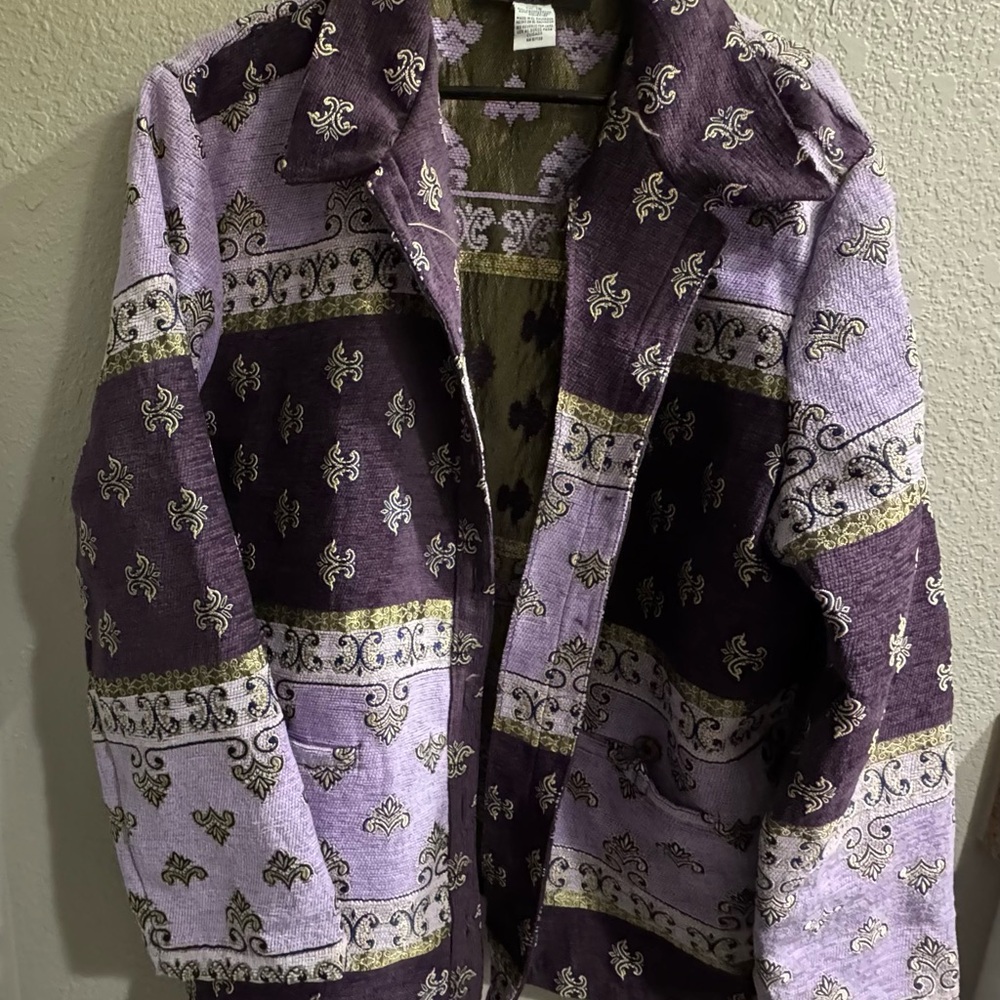 Sag Harbor Geometric Button-Up Blouse Purple Fleur-de-Lis Plus Size 18